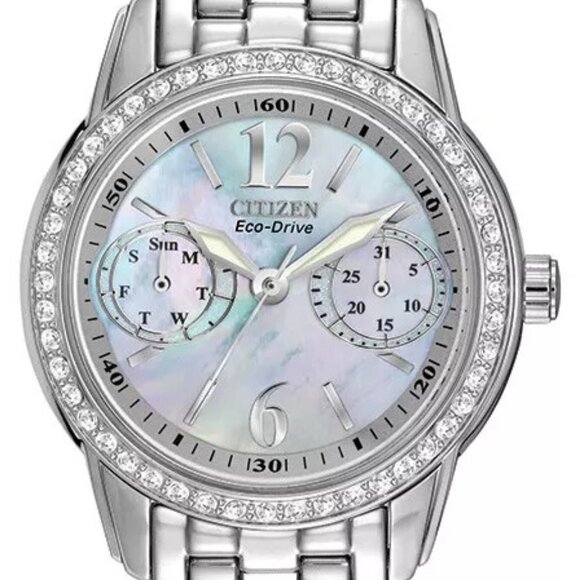 Citizen Eco-Drive Ladies Swarovski Crystal Multi-Dial 32mm Band Watch - Picture 1 of 7